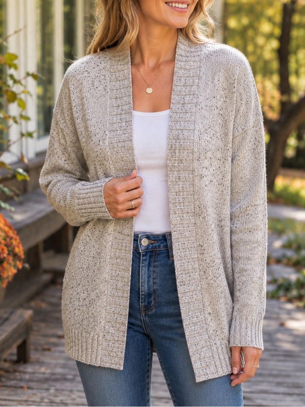 Marla Wynne Speckled Knit Open Front Cardigan Wool Cotton Blend Women’s XS